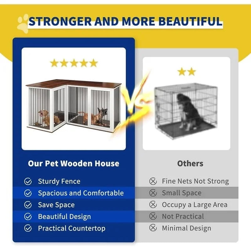 Large Dog Crate Furniture for 2 Dogs, 80.7" Large Dog Kennel Furniture with Dividers and Double Doors, All Steel Frame Double Dog Crate