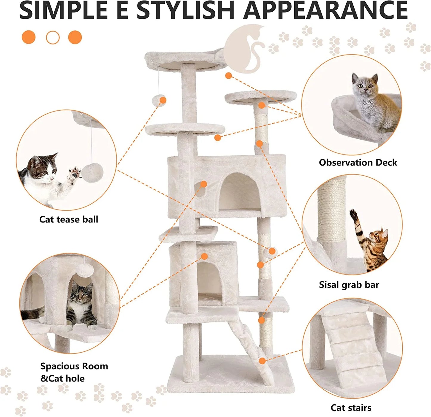 54In Kitten Activity House with Cat Scratching Posts Stand House Cat Condo with Funny Toys Beige