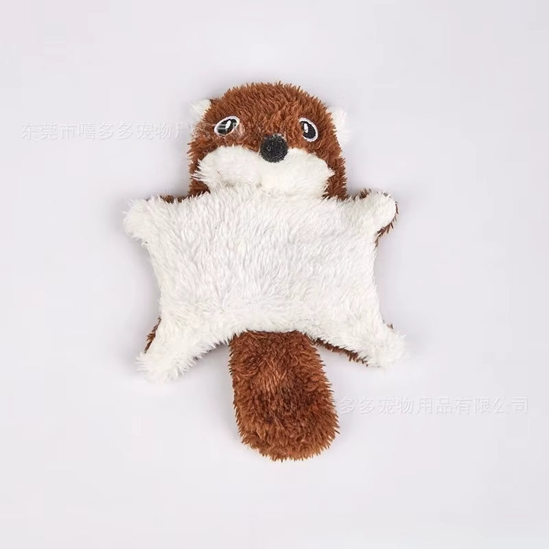 Durable Squeaky Plush Flying Squirrel Cat Toy with Crinkle Paper and Bell for Chewing Teething Puppy Pet Playtime