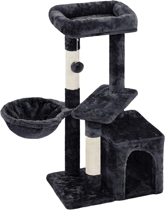 34In Cat Tree Cat Tower Scratching Posts Modern Bed Cat Furniture for Indoor Cats and Kittens as Pet House Activity Center with Warm Condo, Fluffy Nest, Large Platform, Comfy Basket