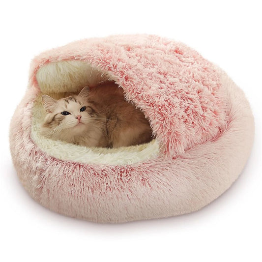 Cat Bed round Plush Hooded Cat Bed Cave, for Indoor Cats or Small Dog Beds, Calming Pet Beds Calm Anti-Nxiety Dog Bed, Waterproof Bottom Washable (16"X16")