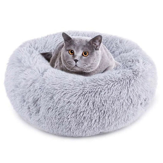Round Plush Pet Bed for Dogs & Cats,Fluffy Soft Warm Calming Dog Bed Sleeping Kennel Nest,23.6 X 23.6 X 8"
