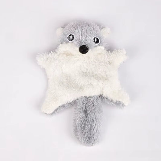 Durable Squeaky Plush Flying Squirrel Cat Toy with Crinkle Paper and Bell for Chewing Teething Puppy Pet Playtime