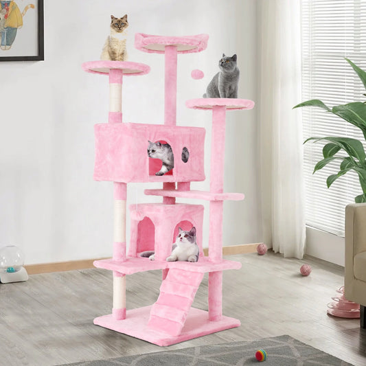 54In  Tower, Multi-Level Cat Tower Furniture Activity Center with Platform Scratching Posts Stand House Condo and Toy, Cat Condos for Indoor Cats Kitten Activity Relaxing, Pink