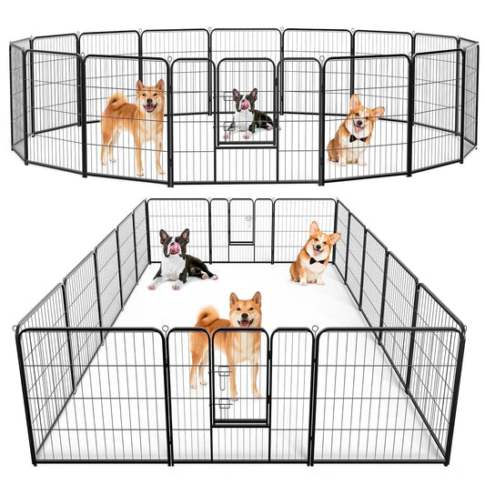 Dog Playpen, 16 Panels 32" Foldable Heavy Duty Metal Puppy Exercise Pen with Doors Indoor Outdoor