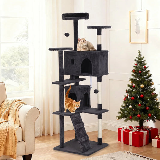 70" Cat Tree Cat Condo Cat Trees and Towers Multi-Level Activity Center Cat Playhouse with Sisal Scratching Posts & Perch for Kittens, Easy to Assemble, Dark Gray