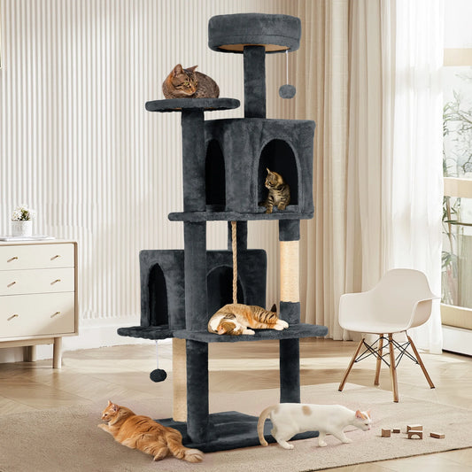58" Cat Tree Large Cat Tower Condo W/ Multi-Level Scratching Post for All Indoor Cats, Deep Gray
